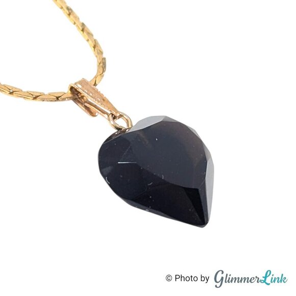 Vintage Translucent Faceted Brown Stone Heart Pendant Gold Tone Chain Necklace - Picture 6 of 13